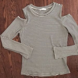Long sleeve cold shoulder stripe top